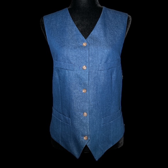 Anne Klein - Blue Denim & Pinstrip Vest - Size 6 - Picture 2 of 5
